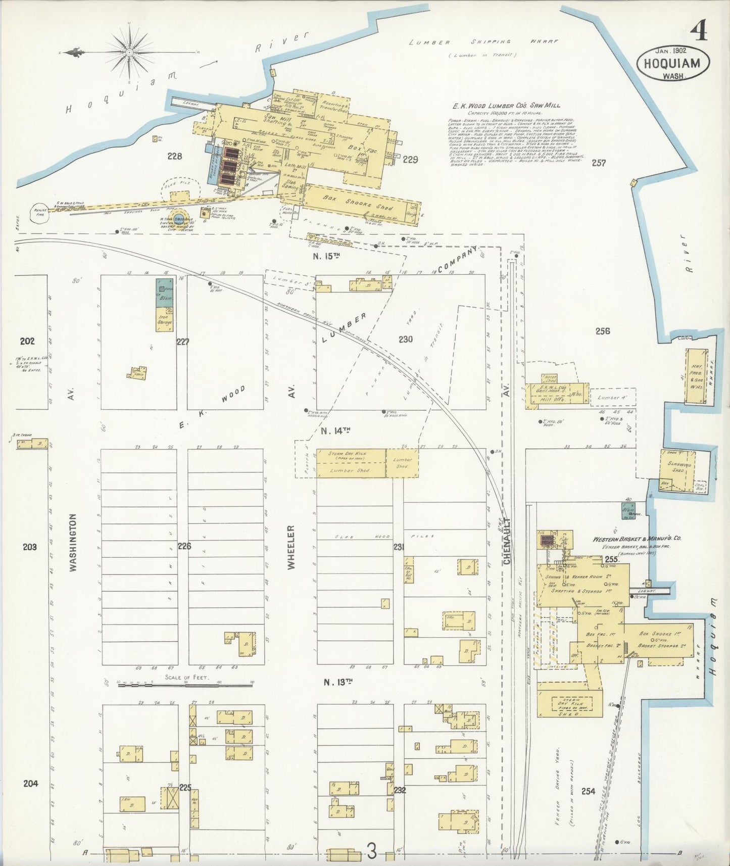 Sanborn Fire Insurance Map from Hoquiam, Grays Harbor County, Washington (1902), Sheet #0004 - Complete Map Set gallery image, historic Sanborn map, vintage wall art, Washington Washington