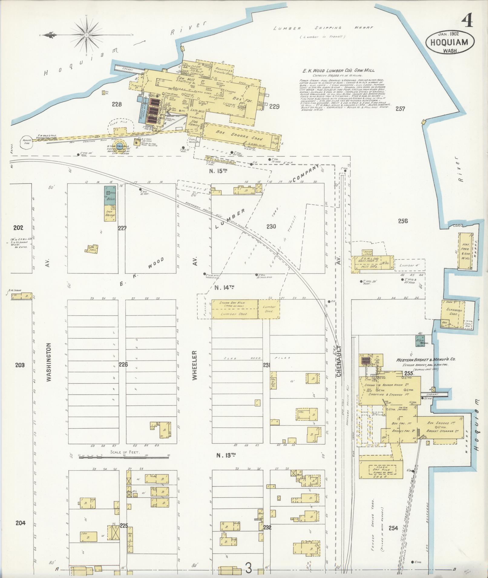 Sanborn Fire Insurance Map from Hoquiam, Grays Harbor County, Washington (1902), Sheet #0004 - Complete Map Set gallery image, historic Sanborn map, vintage wall art, Washington Washington