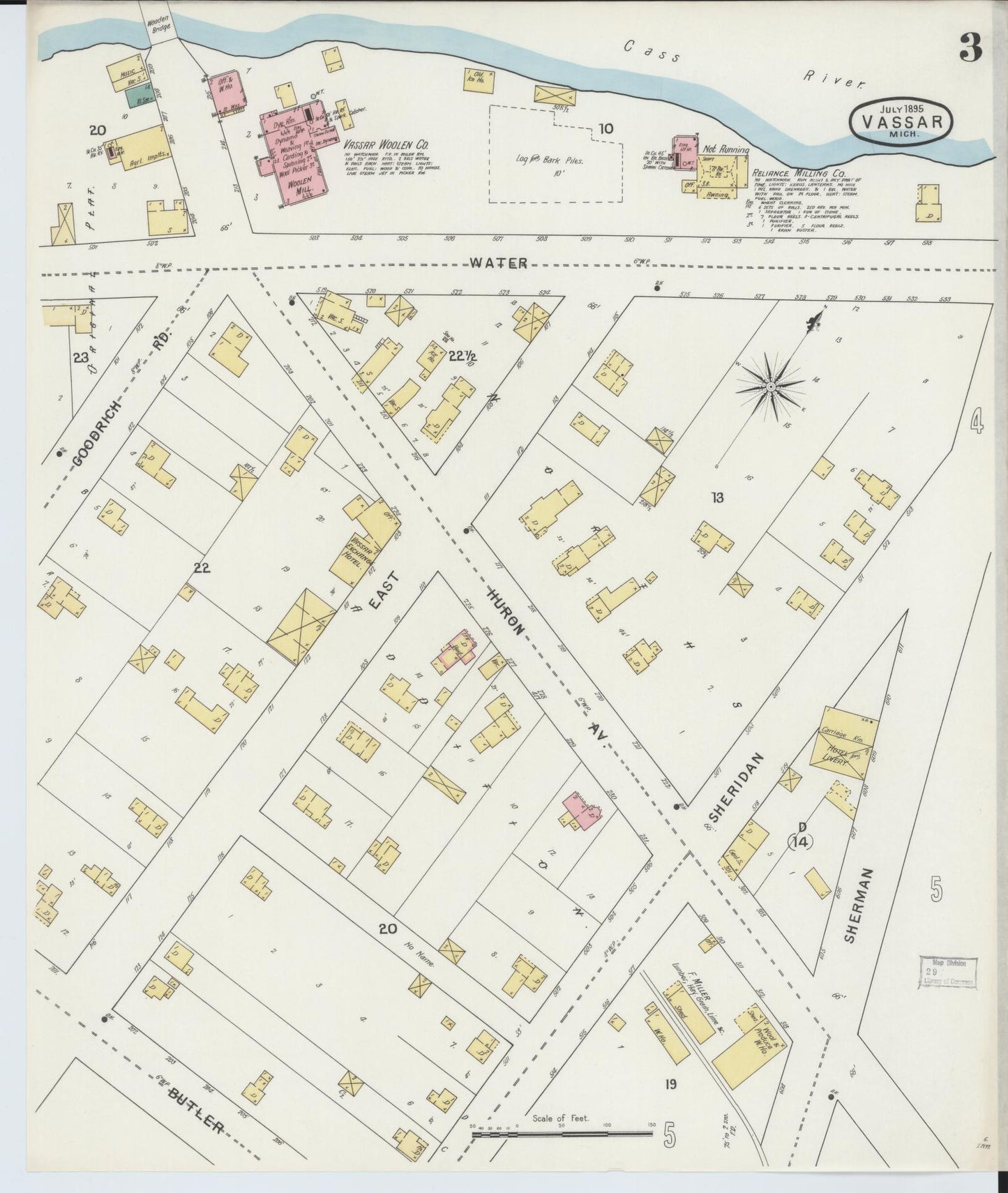 Sanborn Fire Insurance Map from Vassar, Tuscola County, Michigan (1895), Sheet #0003 - Complete Map Set gallery image, historic Sanborn map, vintage wall art, Michigan Michigan