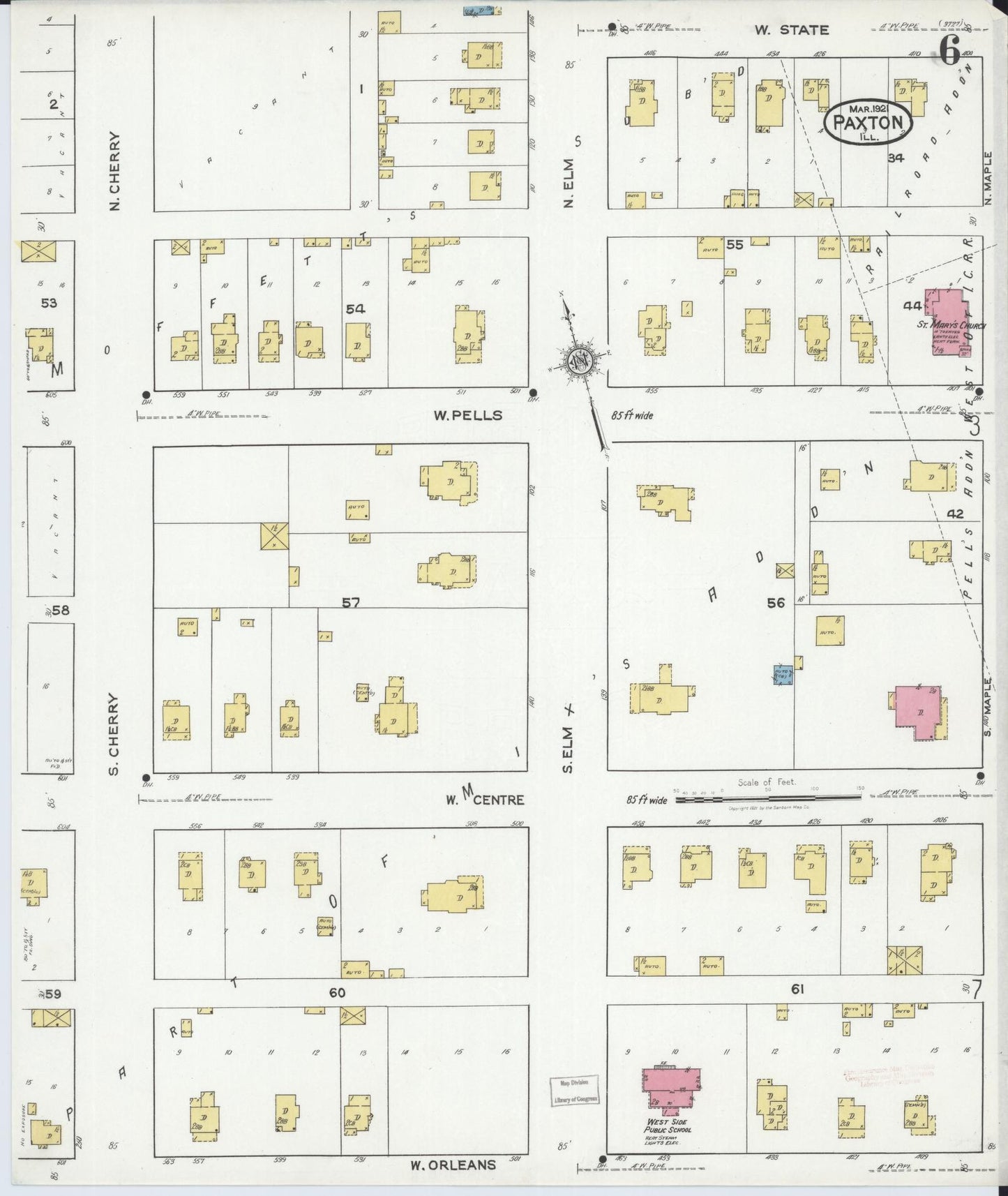 Sanborn Fire Insurance Map from Paxton, Ford County, Illinois (1921), Sheet #0006 - Historic Sanborn Fire Insurance Map Print, vintage old map wall art, antique decor, genealogy gift, Illinois Illinois map