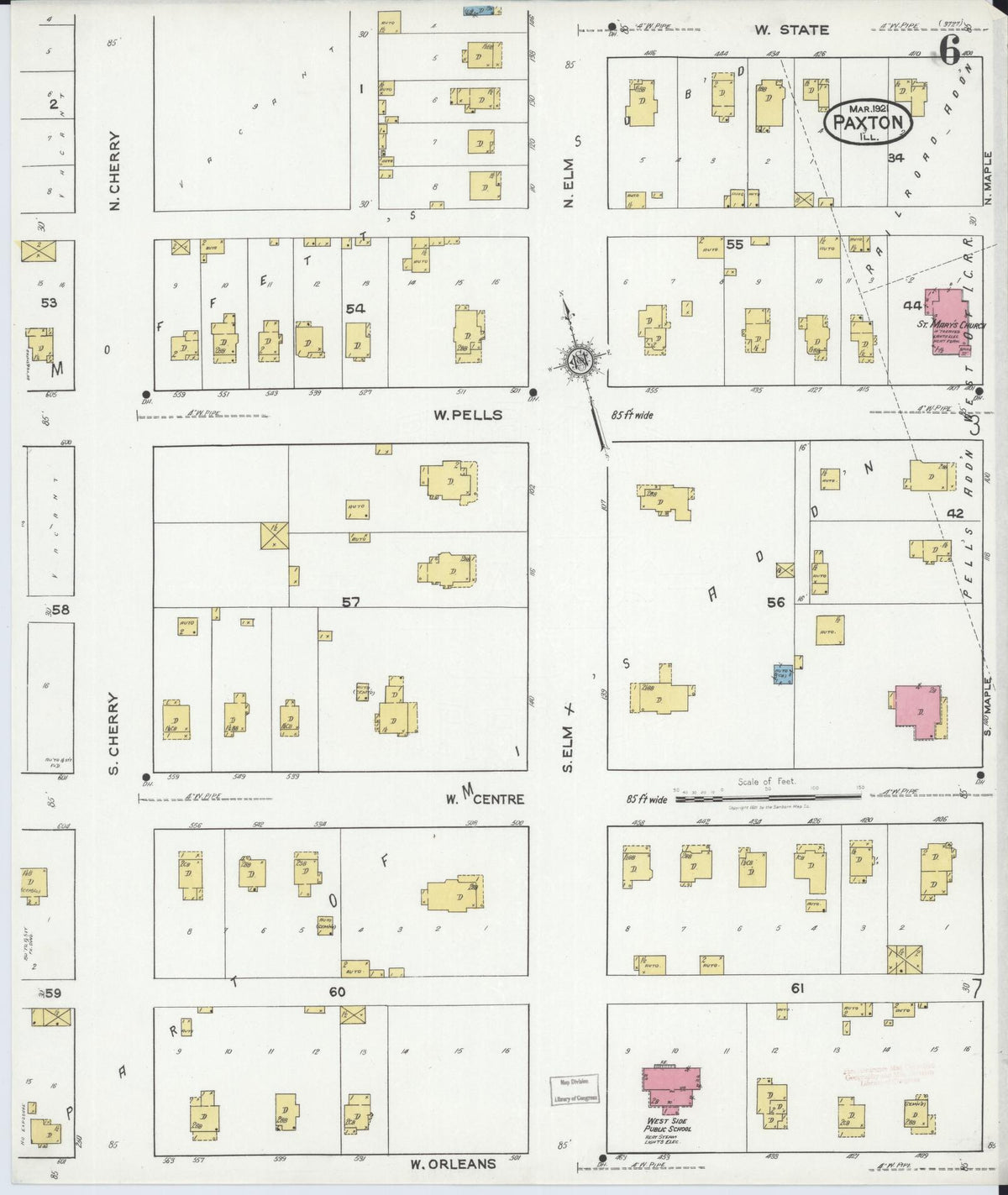 Sanborn Fire Insurance Map from Paxton, Ford County, Illinois (1921), Sheet #0006 - Historic Sanborn Fire Insurance Map Print, vintage old map wall art, antique decor, genealogy gift, Illinois Illinois map