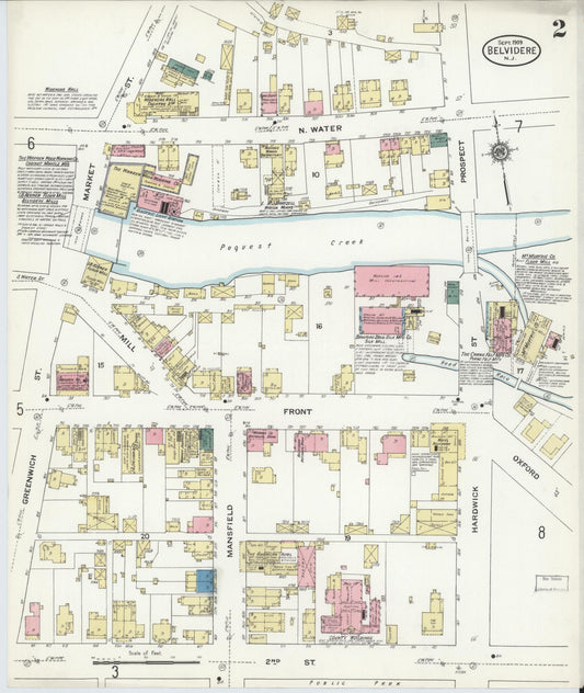 Sanborn Fire Insurance Map from Belvidere, Warren County, New Jersey (1909), Sheet #0002 - Historic Sanborn Fire Insurance Map Print, vintage old map wall art, antique decor, genealogy gift, New Jersey New Jersey map