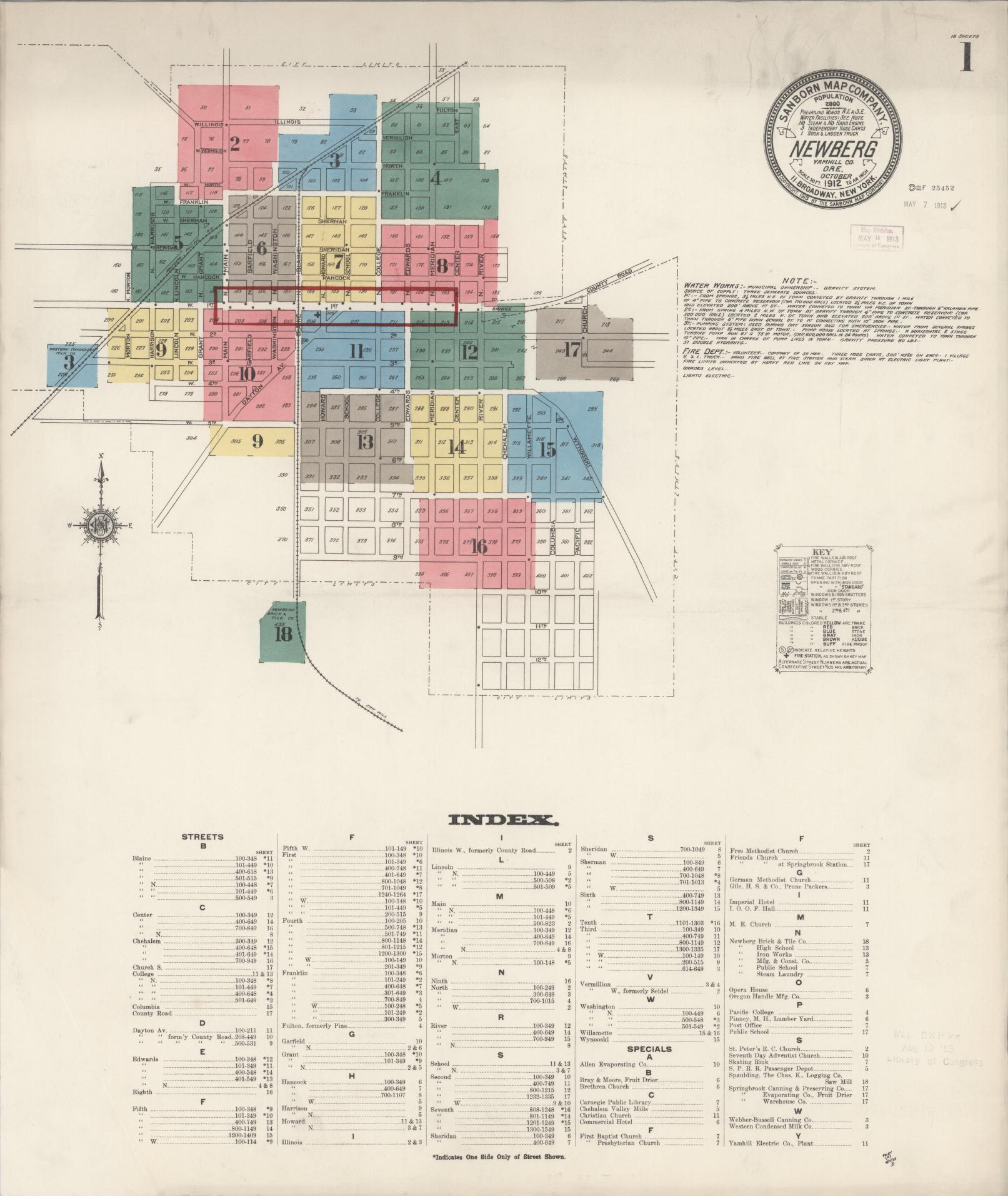 Sanborn Fire Insurance Map from Newberg, Yamhill County, Oregon (1912), Sheet #0001 - Complete Map Set gallery image, historic Sanborn map, vintage wall art, Oregon Oregon