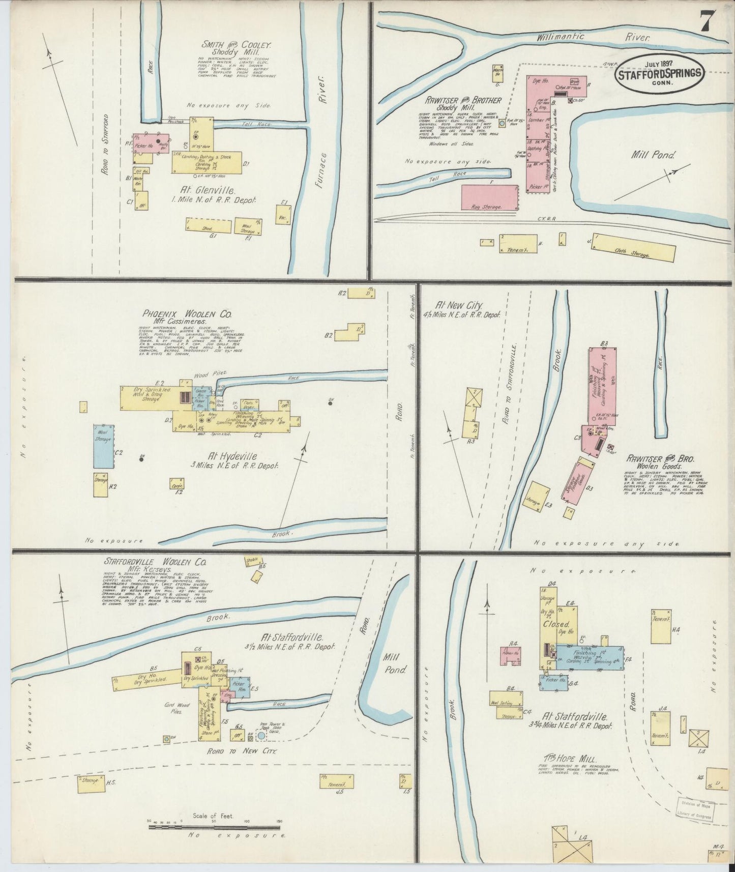 Sanborn Fire Insurance Map from Stafford Springs, Tolland County, Connecticut (1897), Sheet #0007 - Complete Map Set gallery image, historic Sanborn map, vintage wall art, Connecticut Connecticut