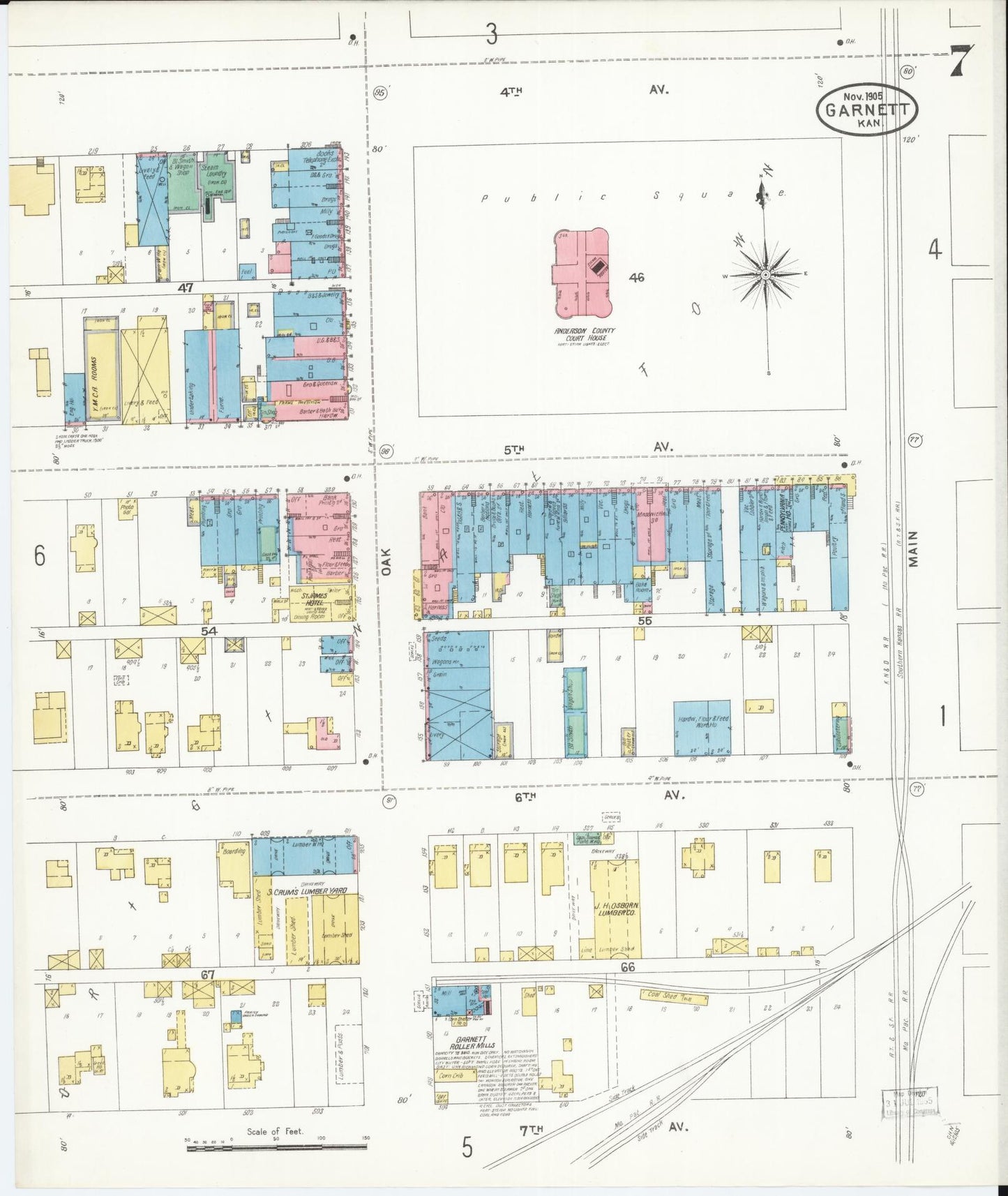Sanborn Fire Insurance Map from Garnett, Anderson County, Kansas (1905), Sheet #0007 - Complete Map Set gallery image, historic Sanborn map, vintage wall art, Kansas Kansas