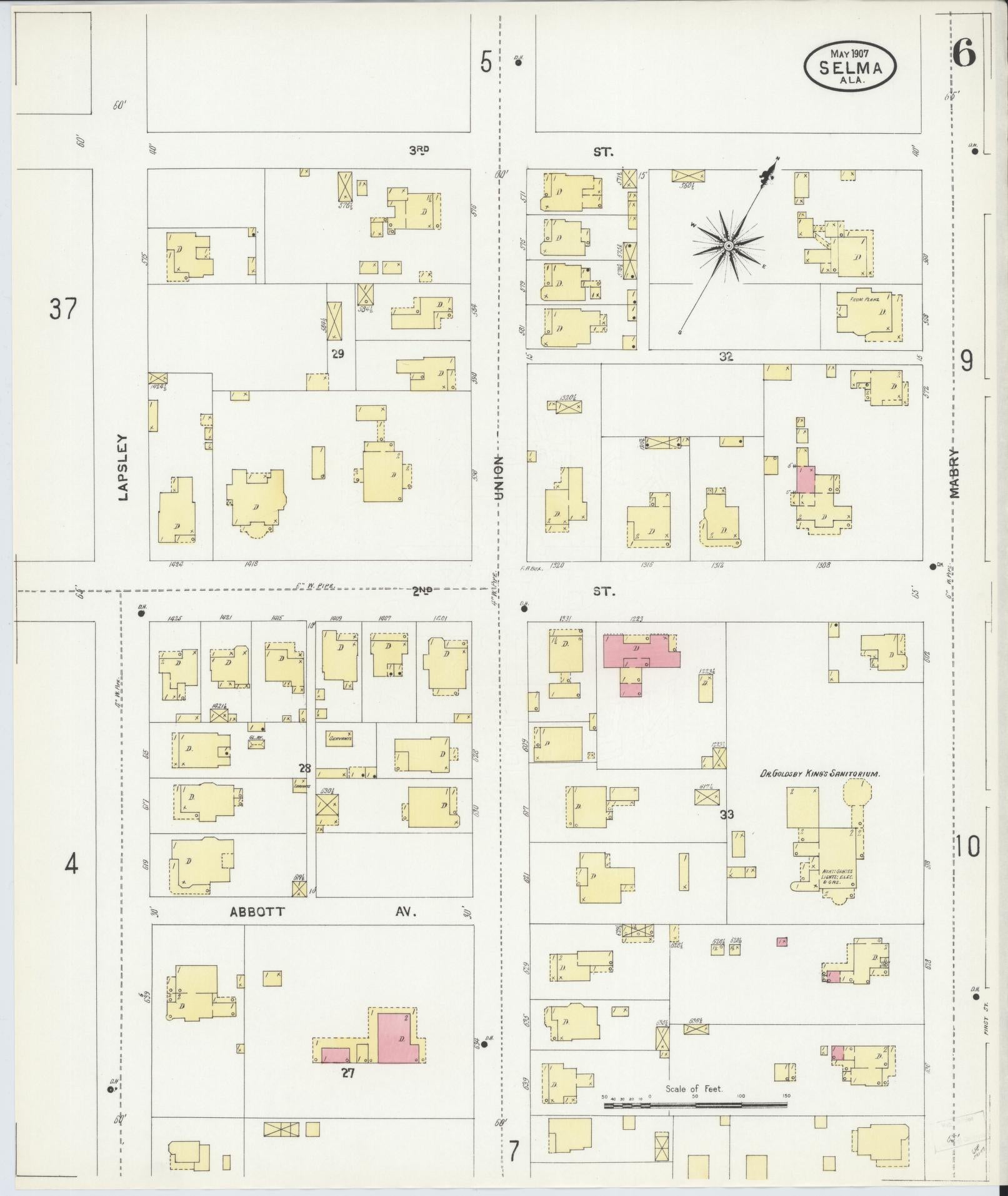 Sanborn Fire Insurance Map from Selma, Dallas County, Alabama (1907), Sheet #0006 - Historic Sanborn Fire Insurance Map Print, vintage old map wall art, antique decor, genealogy gift, Alabama Alabama map
