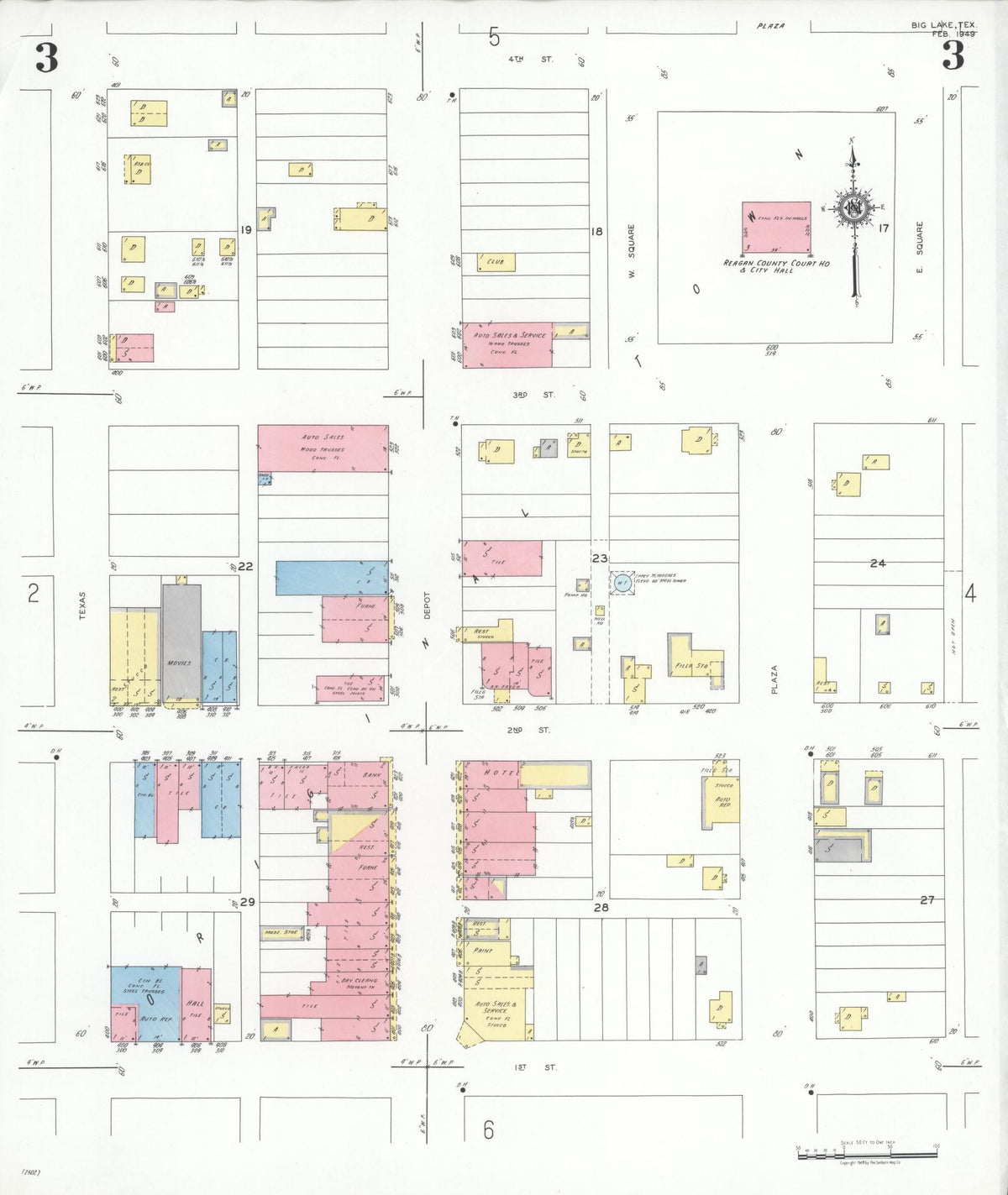 Sanborn Fire Insurance Map from Big Lake, Reagan County, Texas (1949), Sheet #0003 - Complete Map Set gallery image, historic Sanborn map, vintage wall art, Texas Texas