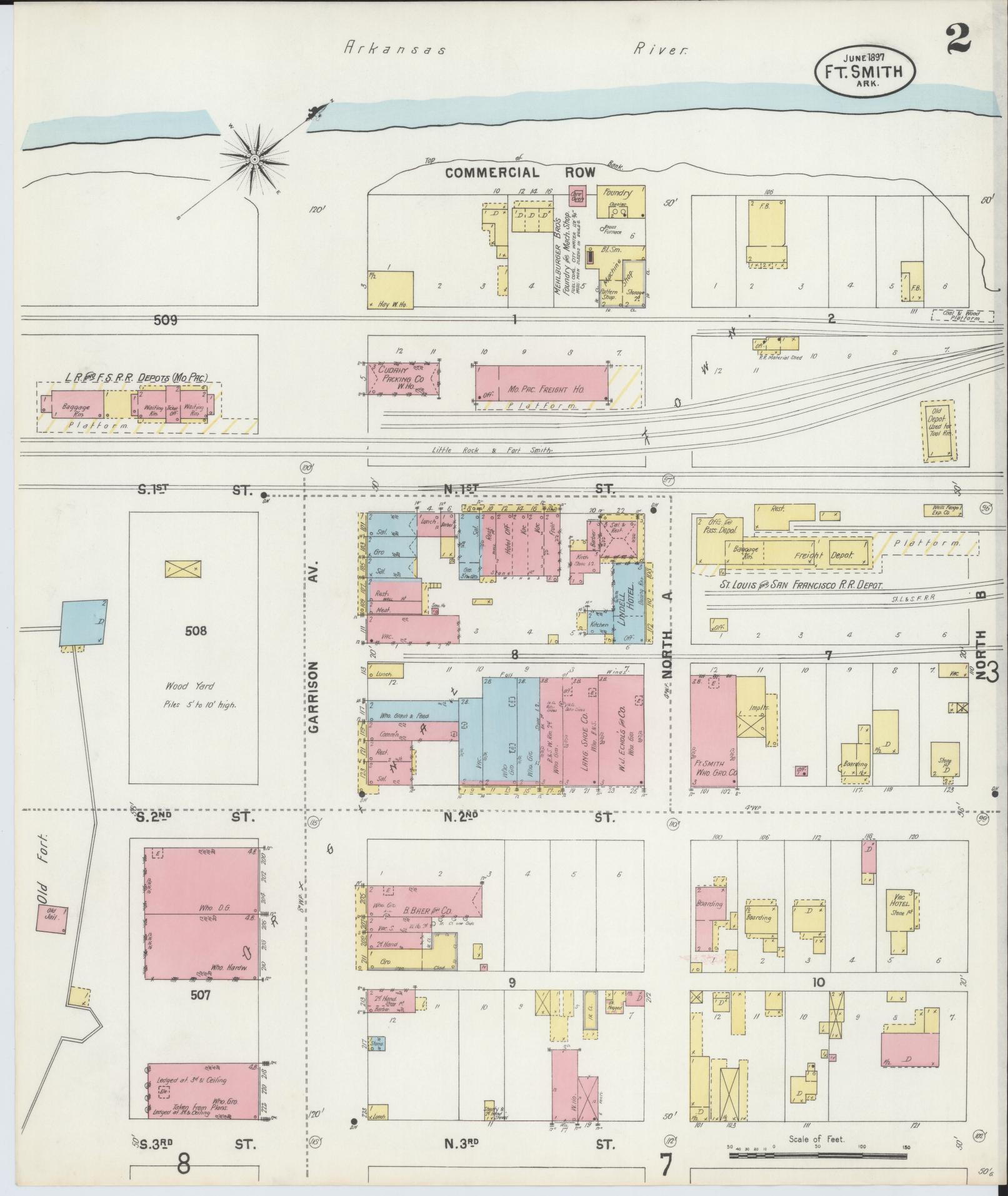 Sanborn Fire Insurance Map from Fort Smith, Sebastian County, Arkansas (1897), Sheet #0002 - Complete Map Set gallery image, historic Sanborn map, vintage wall art, Arkansas Arkansas