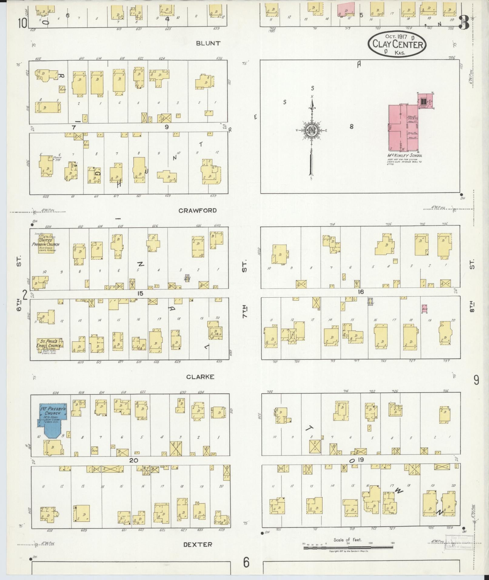 Sanborn Fire Insurance Map from Clay Center, Clay County, Kansas (1917), Sheet #0003 - Historic Sanborn Fire Insurance Map Print, vintage old map wall art, antique decor, genealogy gift, Kansas Kansas map
