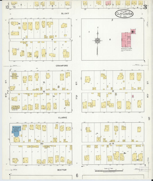 Sanborn Fire Insurance Map from Clay Center, Clay County, Kansas (1917), Sheet #0003 - Historic Sanborn Fire Insurance Map Print, vintage old map wall art, antique decor, genealogy gift, Kansas Kansas map