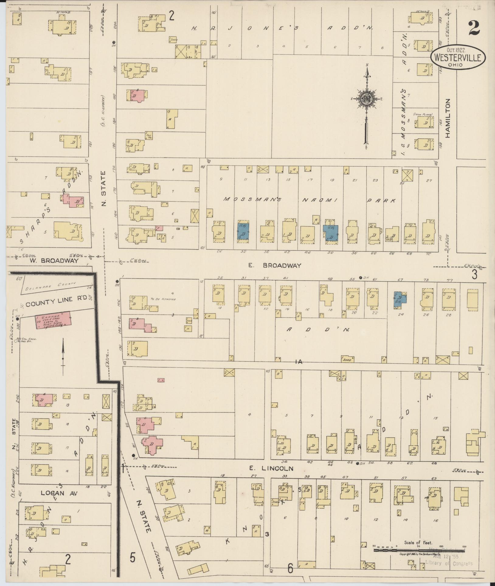 Sanborn Fire Insurance Map from Westerville, Franklin County, Ohio (1922), Sheet #0002 - Historic Sanborn Fire Insurance Map Print, vintage old map wall art, antique decor, genealogy gift, Ohio Ohio map