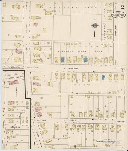 Sanborn Fire Insurance Map from Westerville, Franklin County, Ohio (1922), Sheet #0002 - Historic Sanborn Fire Insurance Map Print, vintage old map wall art, antique decor, genealogy gift, Ohio Ohio map