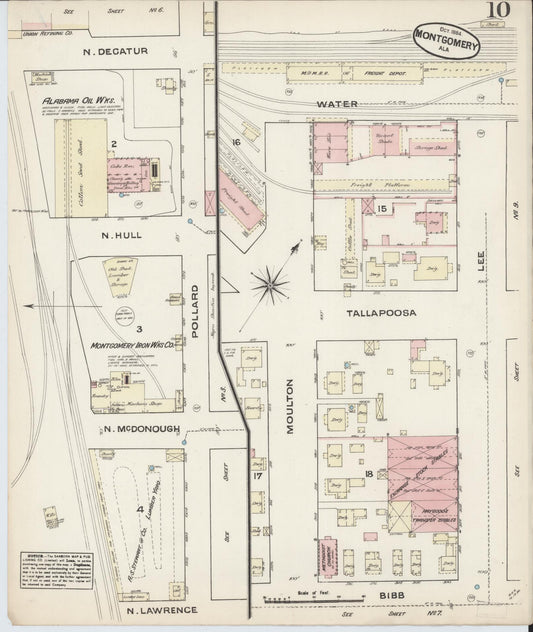 Sanborn Fire Insurance Map from Montgomery, Montgomery County, Alabama (1884), Sheet #0010 - Historic Sanborn Fire Insurance Map Print, vintage old map wall art, antique decor, genealogy gift, Alabama Alabama map