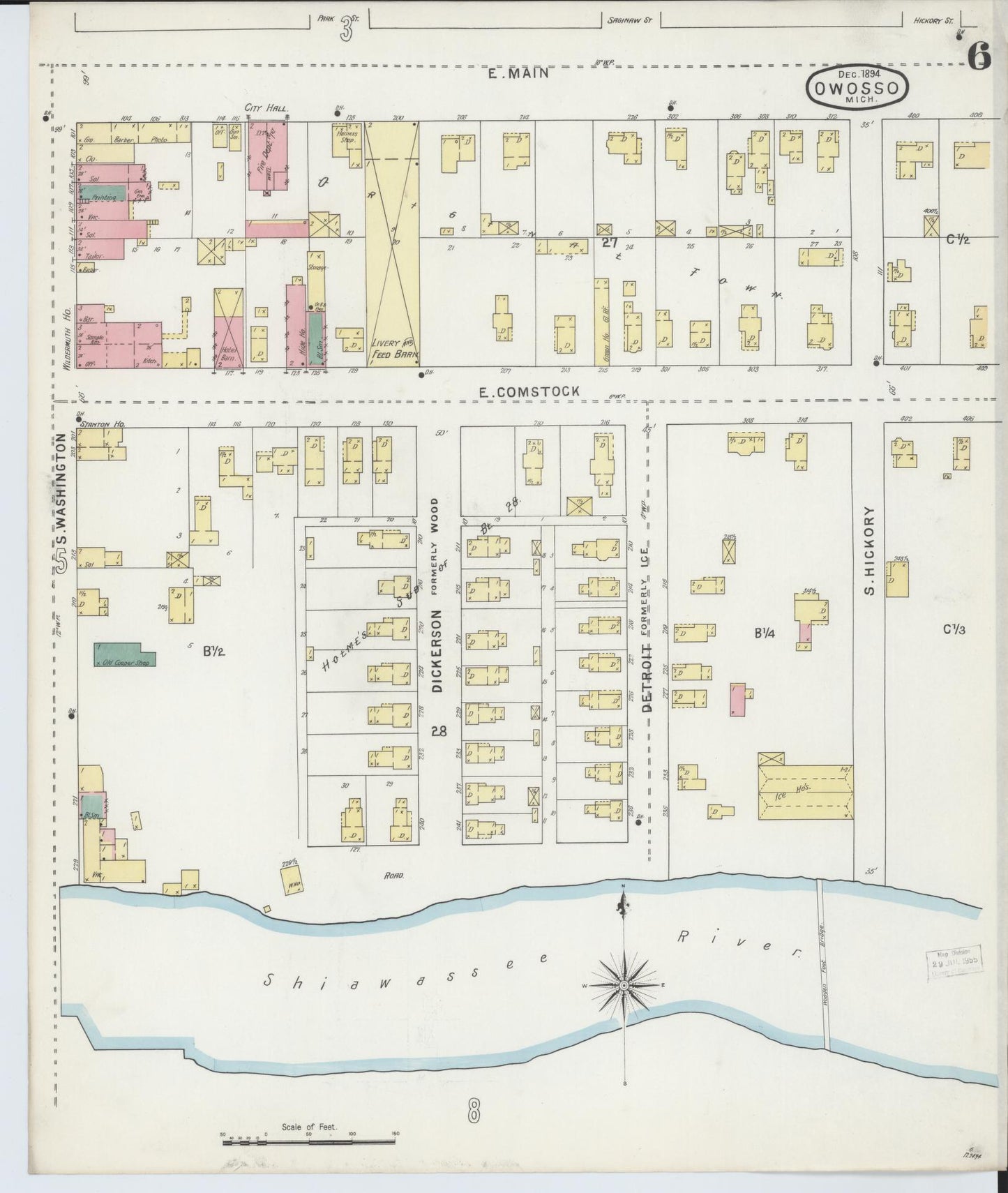 Sanborn Fire Insurance Map from Owosso, Shiawassee County, Michigan (1894), Sheet #0006 - Complete Map Set gallery image, historic Sanborn map, vintage wall art, Michigan Michigan