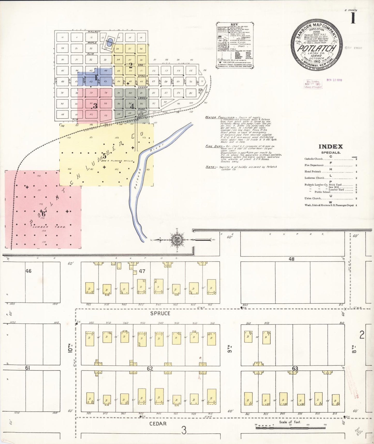Sanborn Fire Insurance Map from Potlatch, Latah County, Idaho (1910), Sheet #0001 - Historic Sanborn Fire Insurance Map Print, vintage old map wall art, antique decor, genealogy gift, Idaho Idaho map