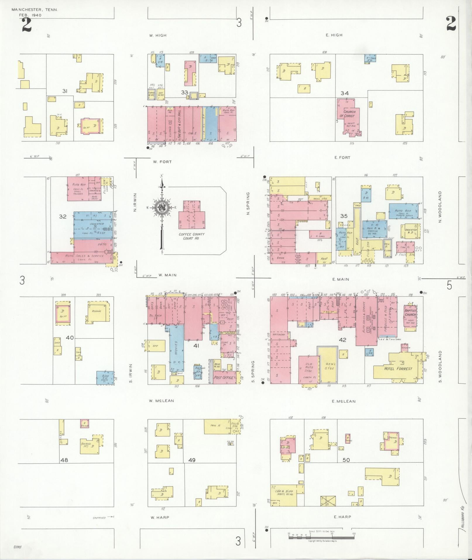 Sanborn Fire Insurance Map from Manchester, Coffee County, Tennessee. (1940), Sheet 2 – Historic Sanborn Fire Insurance Map Print