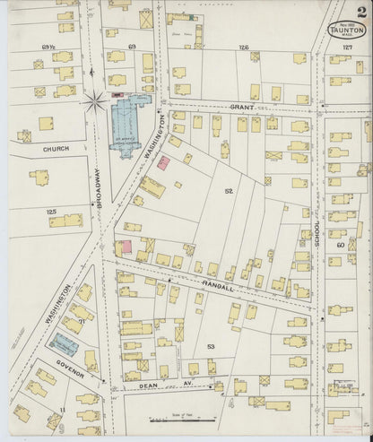 Sanborn Fire Insurance Map from Taunton, Bristol County, Massachusetts (1893), Sheet #0002 - Historic Sanborn Fire Insurance Map Print, vintage old map wall art, antique decor, genealogy gift, Massachusetts Massachusetts map