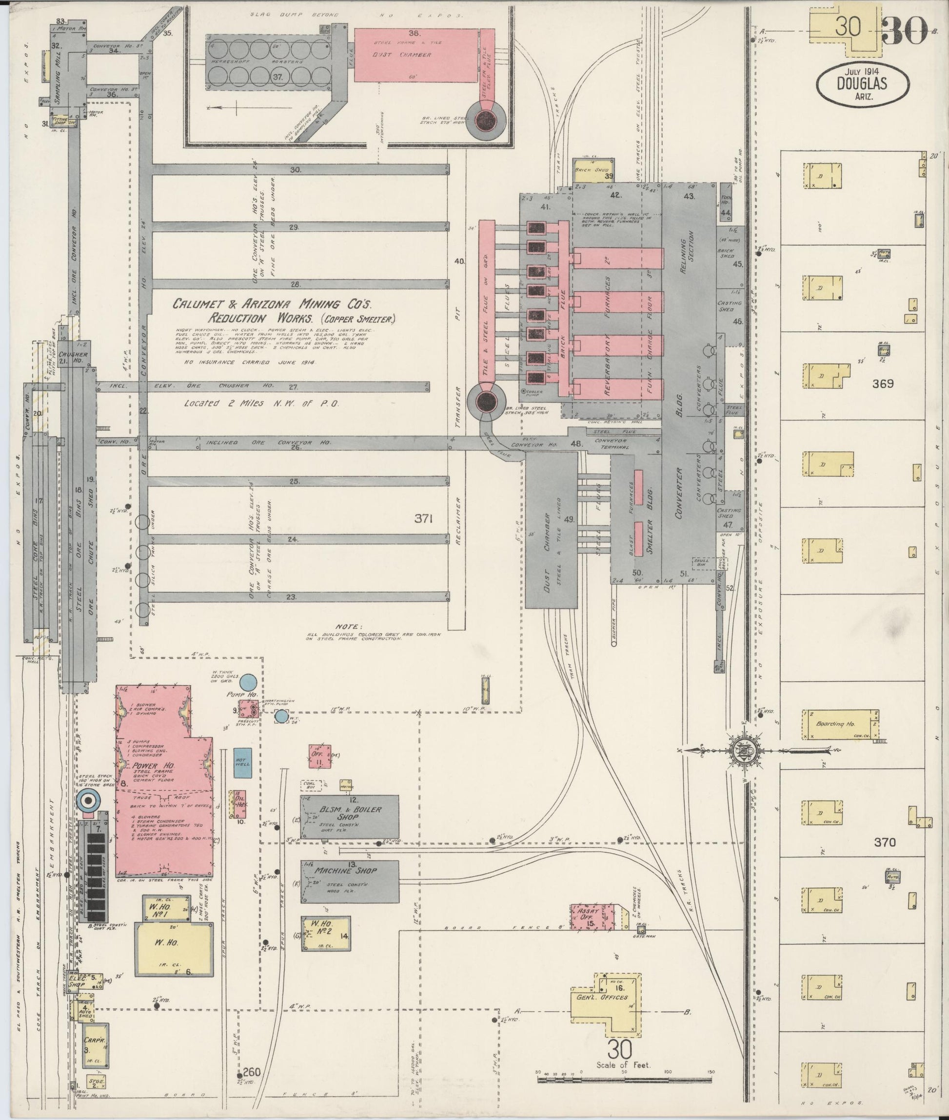 Sanborn Fire Insurance Map from Douglas, Cochise County, Arizona (1914), Sheet #0030 - Historic Sanborn Fire Insurance Map Print, vintage old map wall art, antique decor, genealogy gift, Arizona Arizona map