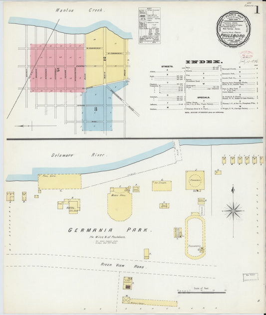Sanborn Fire Insurance Map from Paulsboro, Gloucester County, New Jersey (1896), Sheet #0001 - Historic Sanborn Fire Insurance Map Print, vintage old map wall art, antique decor, genealogy gift, New Jersey New Jersey map