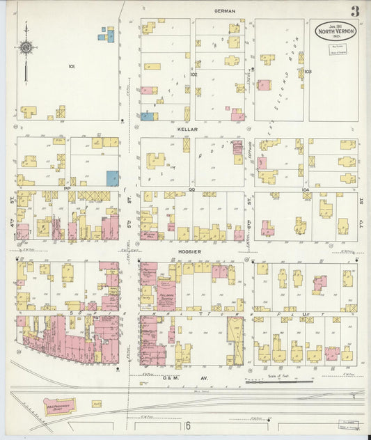 Sanborn Fire Insurance Map from North Vernon, Jennings County, Indiana (1911), Sheet #0003 - Historic Sanborn Fire Insurance Map Print, vintage old map wall art, antique decor, genealogy gift, Indiana Indiana map