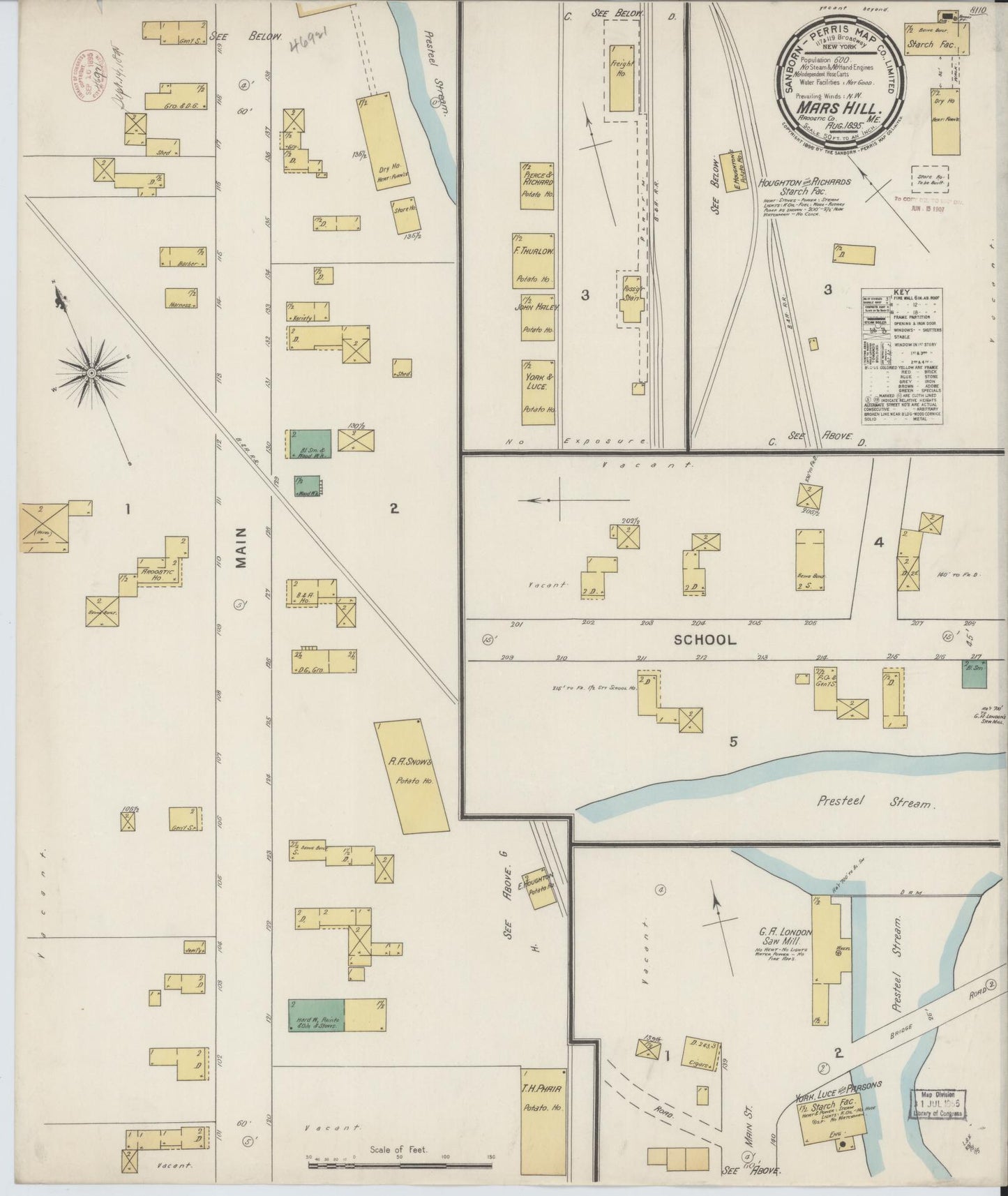 Sanborn Fire Insurance Map from Mars Hill, Aroostook County, Maine. (1895) – Historic Sanborn Fire Insurance Map Print