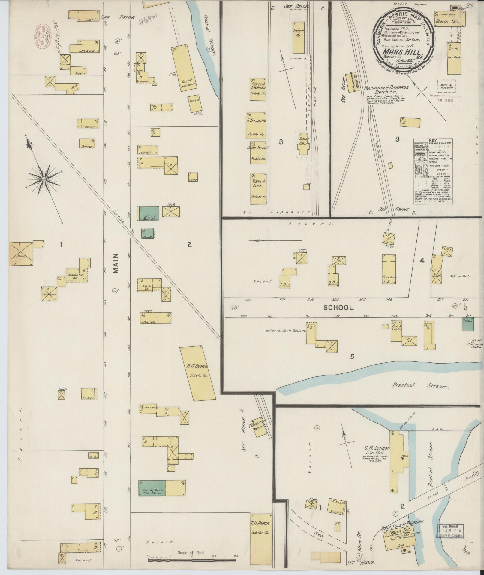 Sanborn Fire Insurance Map from Mars Hill, Aroostook County, Maine. (1895) – Historic Sanborn Fire Insurance Map Print