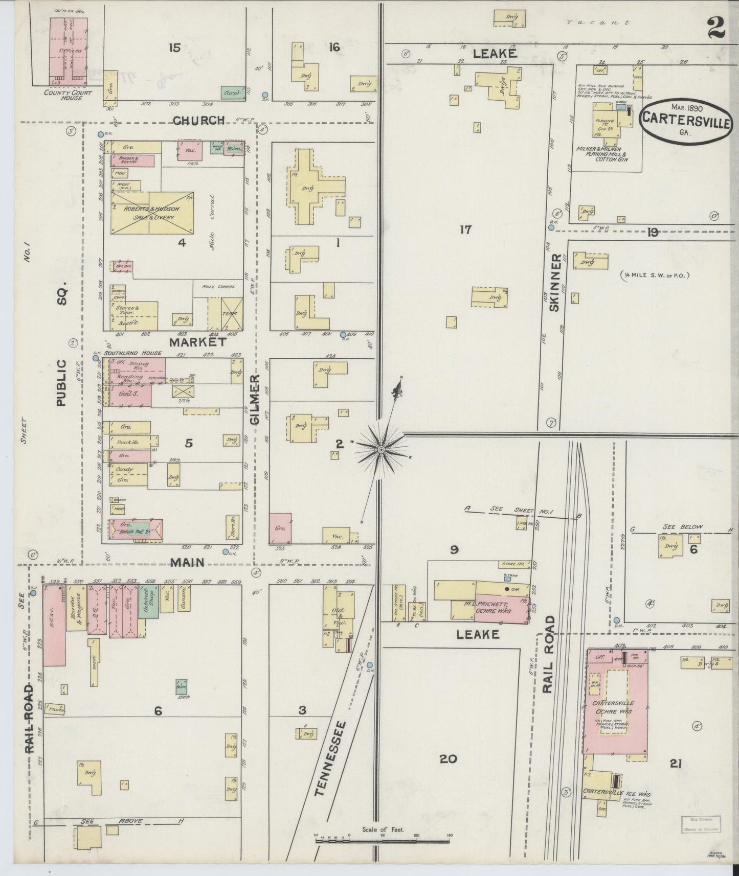 Sanborn Fire Insurance Map from Cartersville, Bartow County, Georgia (1890), Sheet #0002 - Complete Map Set gallery image, historic Sanborn map, vintage wall art, Georgia Georgia