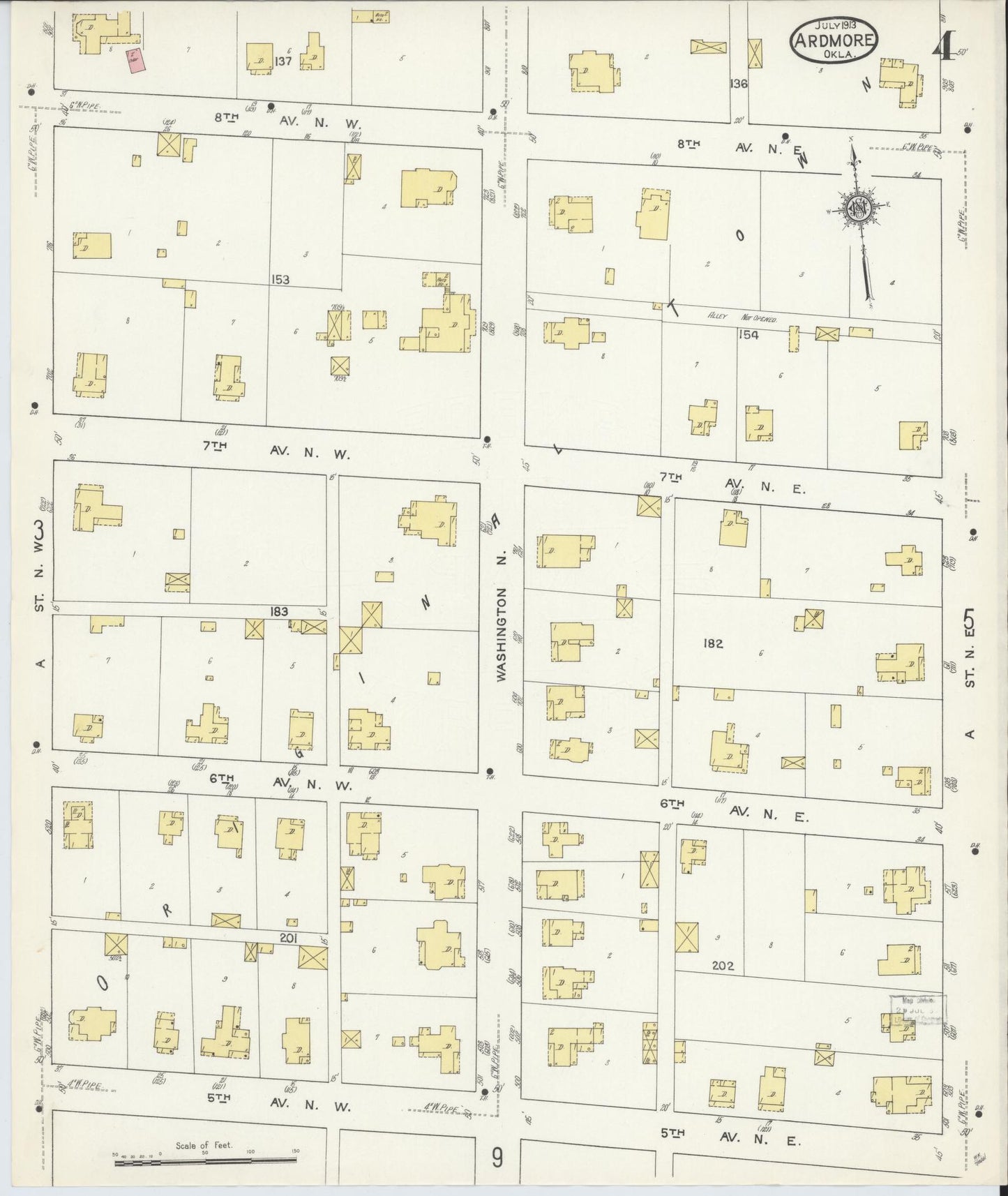 Sanborn Fire Insurance Map from Ardmore, Carter County, Oklahoma (1913), Sheet #0004 - Complete Map Set gallery image, historic Sanborn map, vintage wall art, Oklahoma Oklahoma