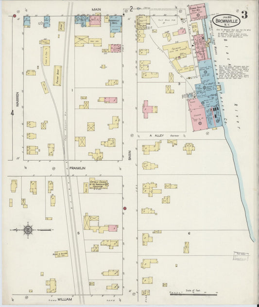 Sanborn Fire Insurance Map from Brownville, Jefferson County, New York (1915), Sheet #0003 - Historic Sanborn Fire Insurance Map Print, vintage old map wall art, antique decor, genealogy gift, New York New York map