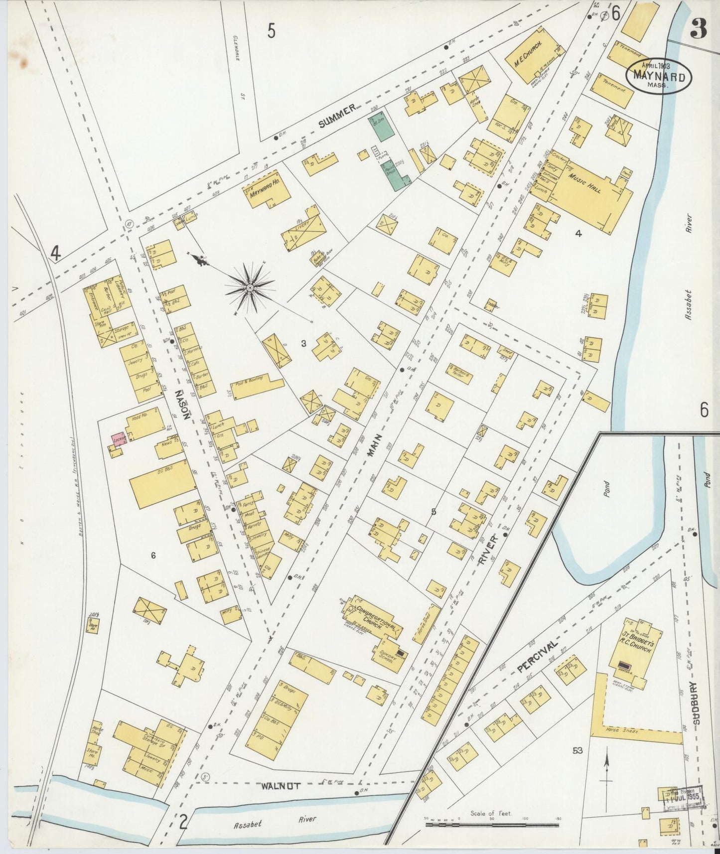 Sanborn Fire Insurance Map from Maynard, Middlesex County, Massachusetts (1904), Sheet #0003 - Complete Map Set gallery image, historic Sanborn map, vintage wall art, Massachusetts Massachusetts