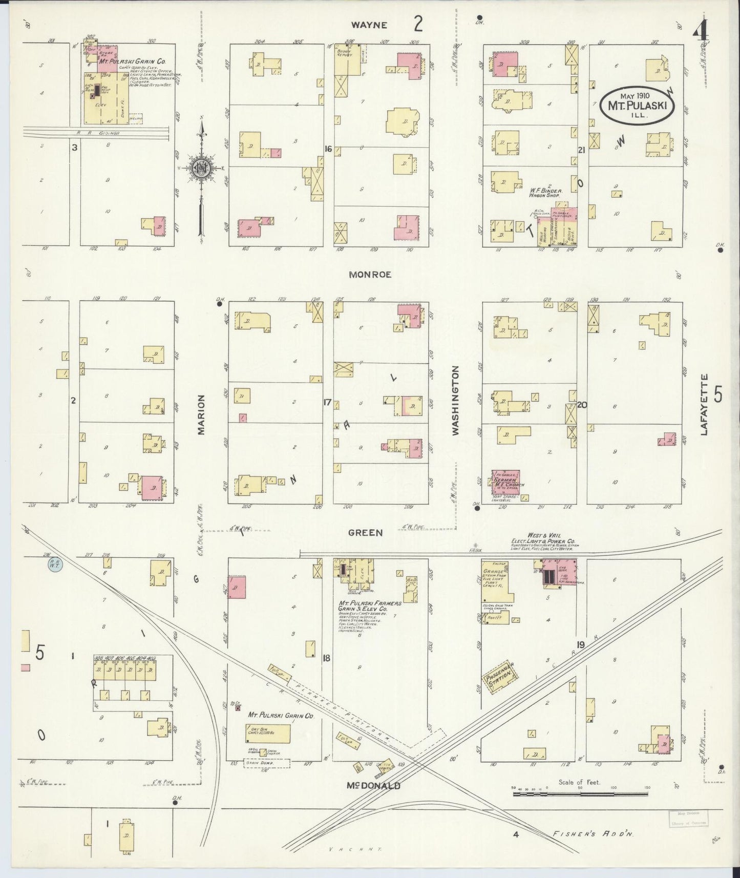 Sanborn Fire Insurance Map from Mount Pulaski, Logan County, Illinois (1910), Sheet #0004 - Complete Map Set gallery image, historic Sanborn map, vintage wall art, Illinois Illinois