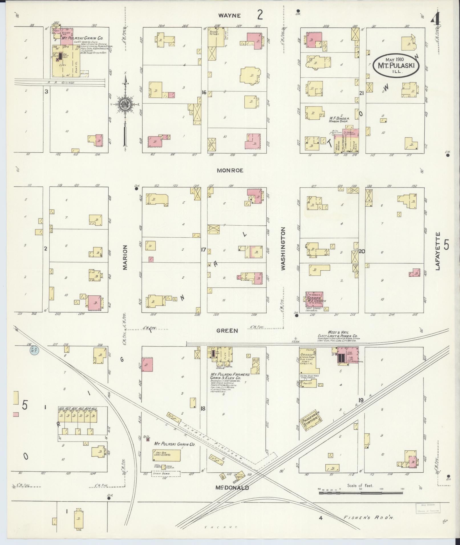 Sanborn Fire Insurance Map from Mount Pulaski, Logan County, Illinois (1910), Sheet #0004 - Complete Map Set gallery image, historic Sanborn map, vintage wall art, Illinois Illinois