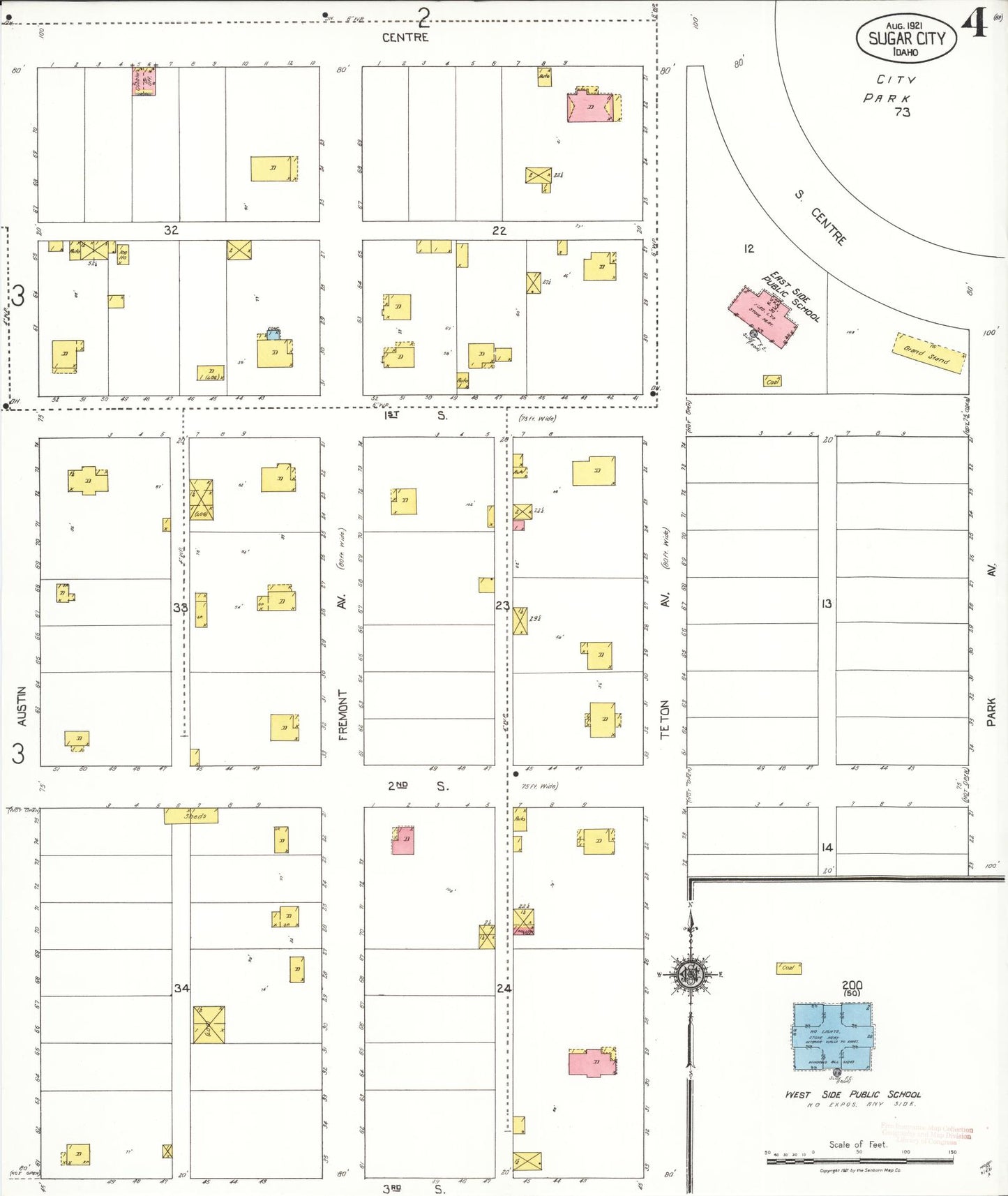 Sanborn Fire Insurance Map from Sugar City, Madison County, Idaho (1921), Sheet #0004 - Historic Sanborn Fire Insurance Map Print, vintage old map wall art, antique decor, genealogy gift, Idaho Idaho map