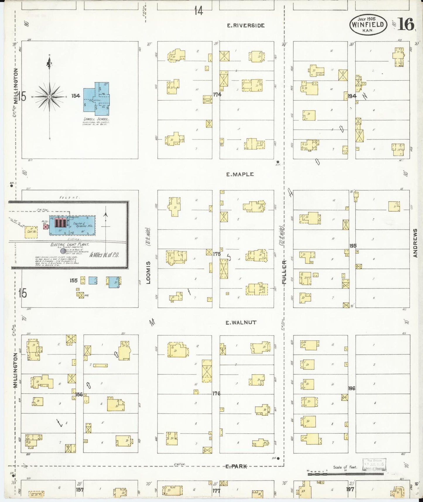 Sanborn Fire Insurance Map from Winfield, Cowley County, Kansas (1905), Sheet #0016 - Historic Sanborn Fire Insurance Map Print, vintage old map wall art, antique decor, genealogy gift, Kansas Kansas map