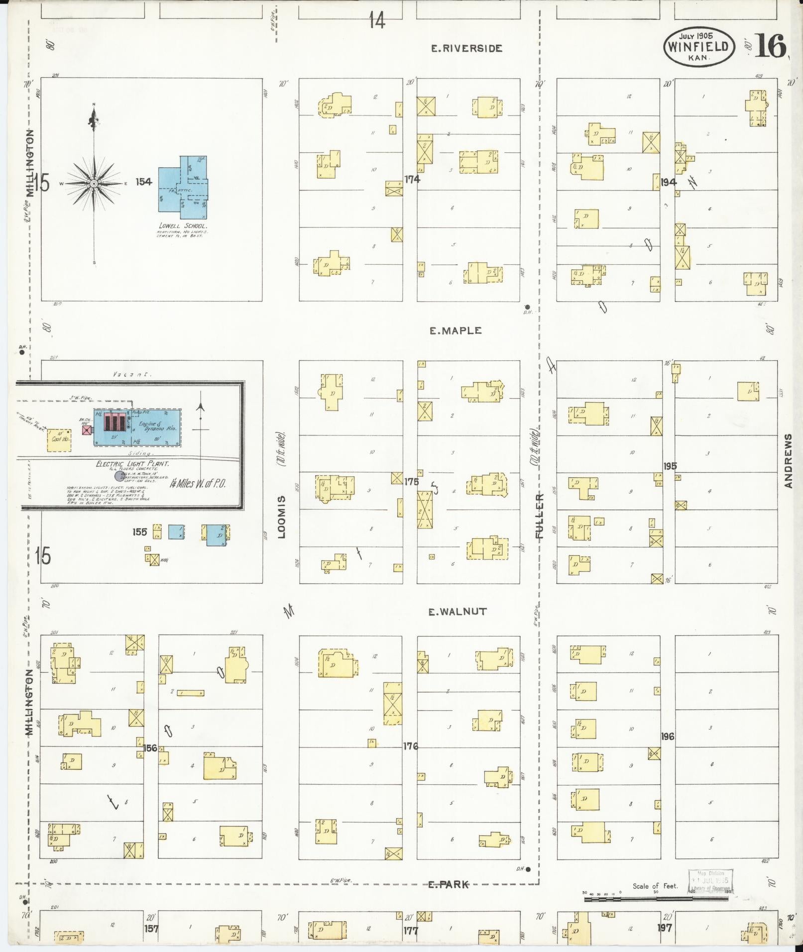 Sanborn Fire Insurance Map from Winfield, Cowley County, Kansas (1905), Sheet #0016 - Historic Sanborn Fire Insurance Map Print, vintage old map wall art, antique decor, genealogy gift, Kansas Kansas map