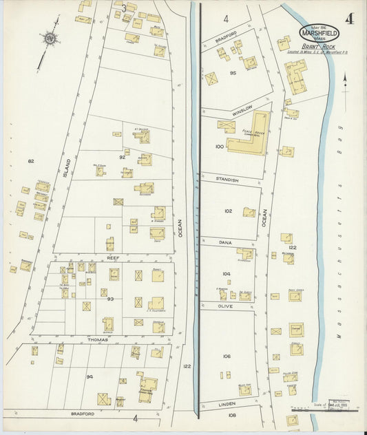 Sanborn Fire Insurance Map from Marshfield, Plymouth County, Massachusetts (1916), Sheet #0004 - Historic Sanborn Fire Insurance Map Print, vintage old map wall art, antique decor, genealogy gift, Massachusetts Massachusetts map