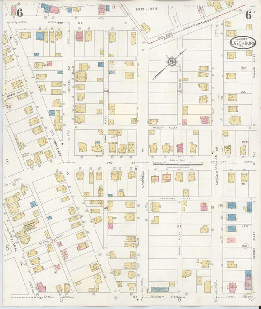 Sanborn Fire Insurance Map from Leechburg, Armstrong County, Pennsylvania (1943), Sheet #0006 - Historic Sanborn Fire Insurance Map Print, vintage old map wall art, antique decor, genealogy gift, Pennsylvania Pennsylvania map