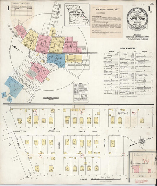 Sanborn Fire Insurance Map from Desloge, Saint Francois County, Missouri (1938), Sheet #0001 - Historic Sanborn Fire Insurance Map Print, vintage old map wall art, antique decor, genealogy gift, Missouri Missouri map