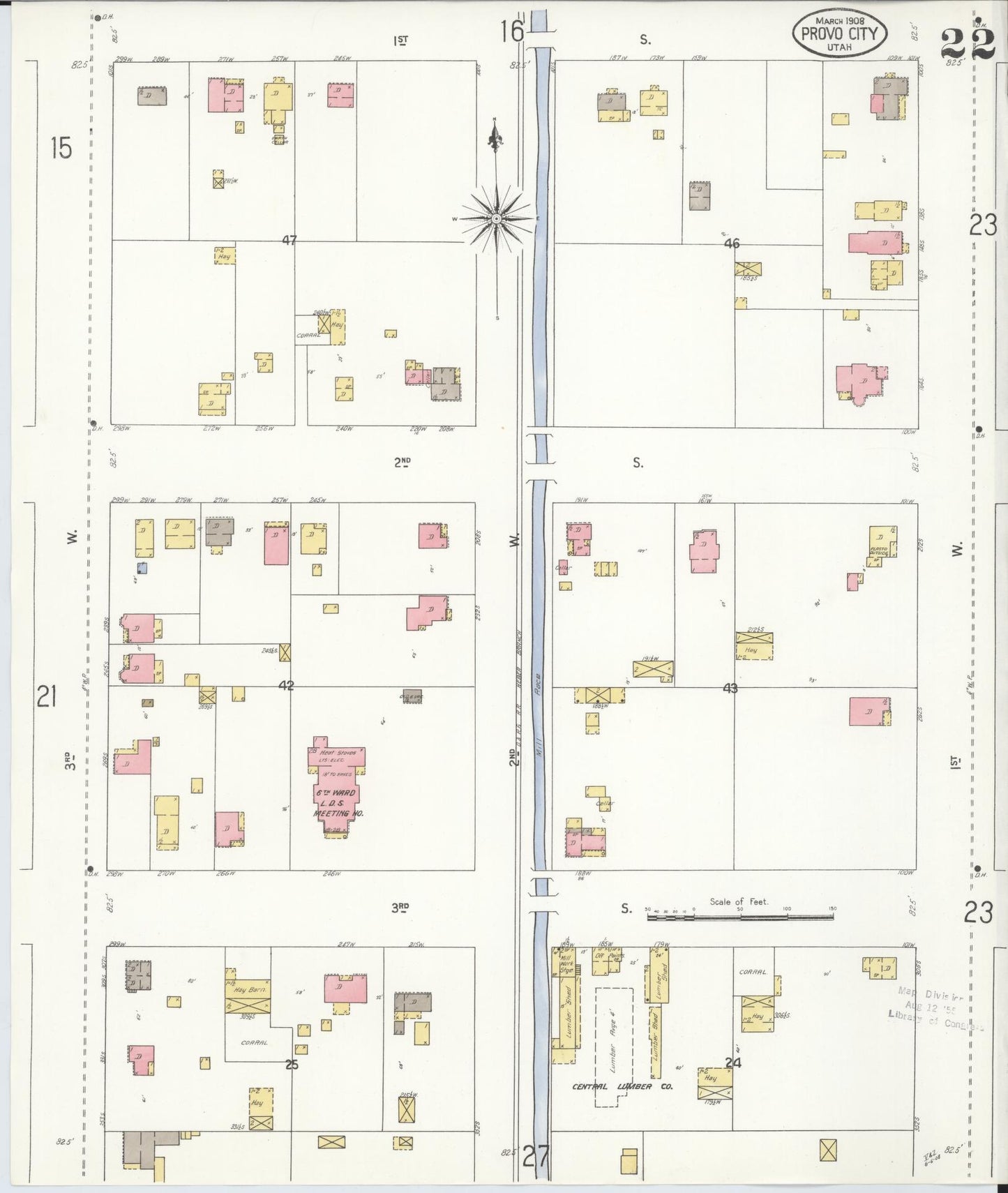 Sanborn Fire Insurance Map from Provo, Utah County, Utah (1908), Sheet #0022 - Historic Sanborn Fire Insurance Map Print, vintage old map wall art, antique decor, genealogy gift, Provo Utah map