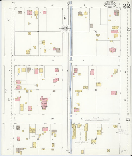 Sanborn Fire Insurance Map from Provo, Utah County, Utah (1908), Sheet #0022 - Historic Sanborn Fire Insurance Map Print, vintage old map wall art, antique decor, genealogy gift, Provo Utah map