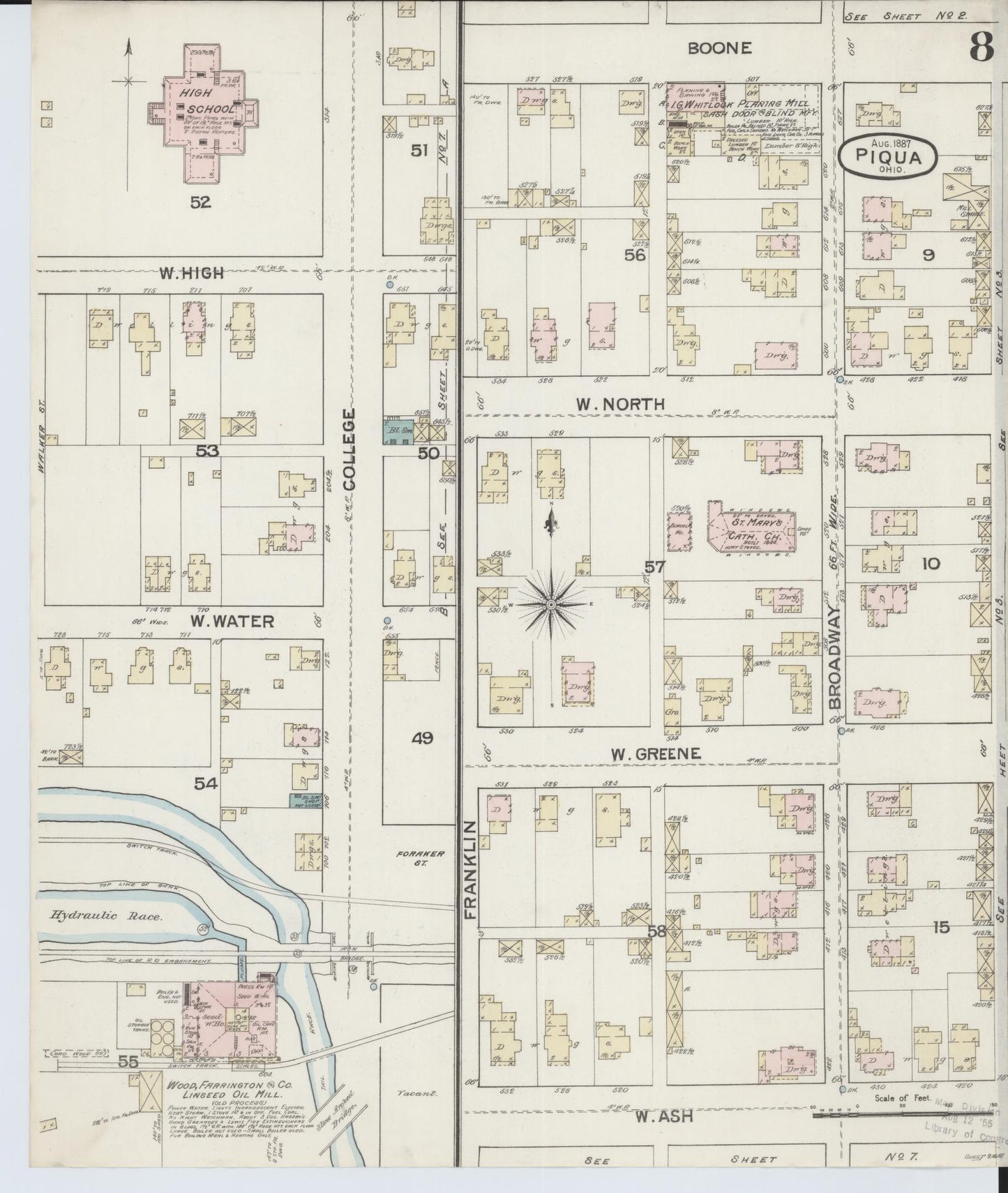 Sanborn Fire Insurance Map from Piqua, Miami County, Ohio (1887), Sheet #0008 - Historic Sanborn Fire Insurance Map Print, vintage old map wall art, antique decor, genealogy gift, Ohio Ohio map