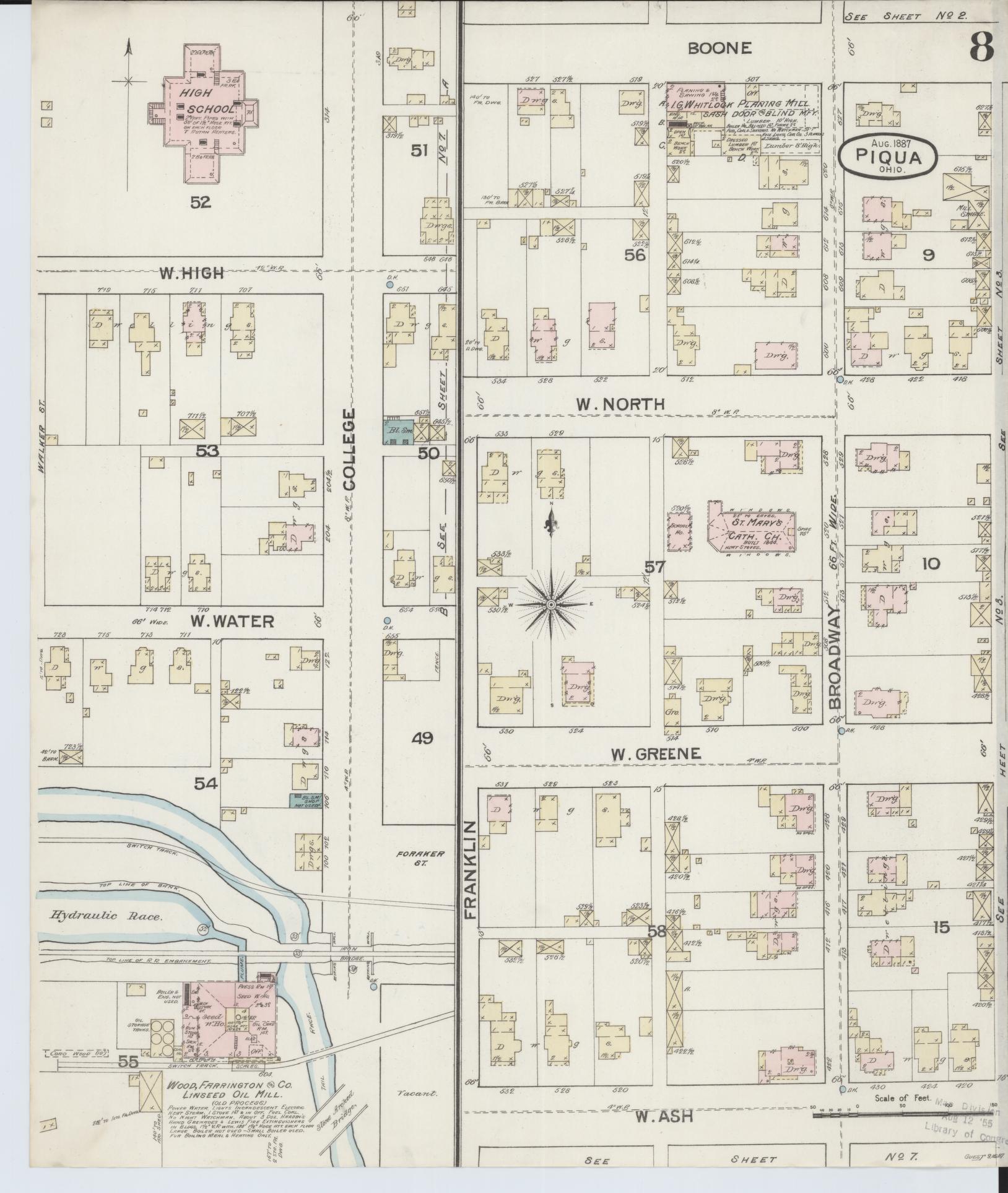 Sanborn Fire Insurance Map from Piqua, Miami County, Ohio (1887), Sheet #0008 - Historic Sanborn Fire Insurance Map Print, vintage old map wall art, antique decor, genealogy gift, Ohio Ohio map