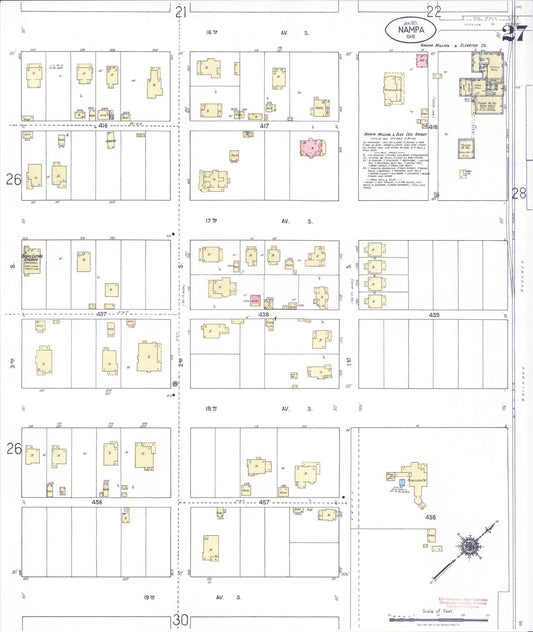 Sanborn Fire Insurance Map from Nampa, Canyon County, Idaho (1921), Sheet #0027 - Historic Sanborn Fire Insurance Map Print, vintage old map wall art, antique decor, genealogy gift, Idaho Idaho map