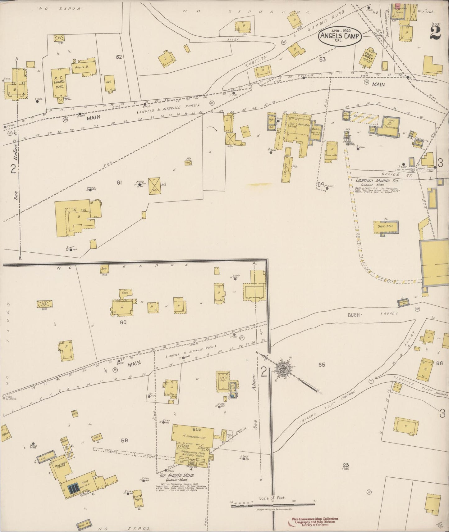 Sanborn Fire Insurance Map from Angels Camp, Calaveras County, California (1922), Sheet #0002 - Historic Sanborn Fire Insurance Map Print, vintage old map wall art, antique decor, genealogy gift, California California map