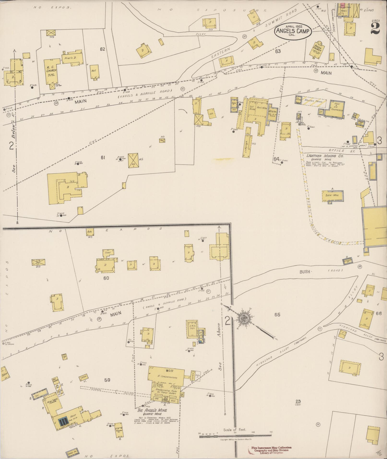 Sanborn Fire Insurance Map from Angels Camp, Calaveras County, California (1922), Sheet #0002 - Historic Sanborn Fire Insurance Map Print, vintage old map wall art, antique decor, genealogy gift, California California map