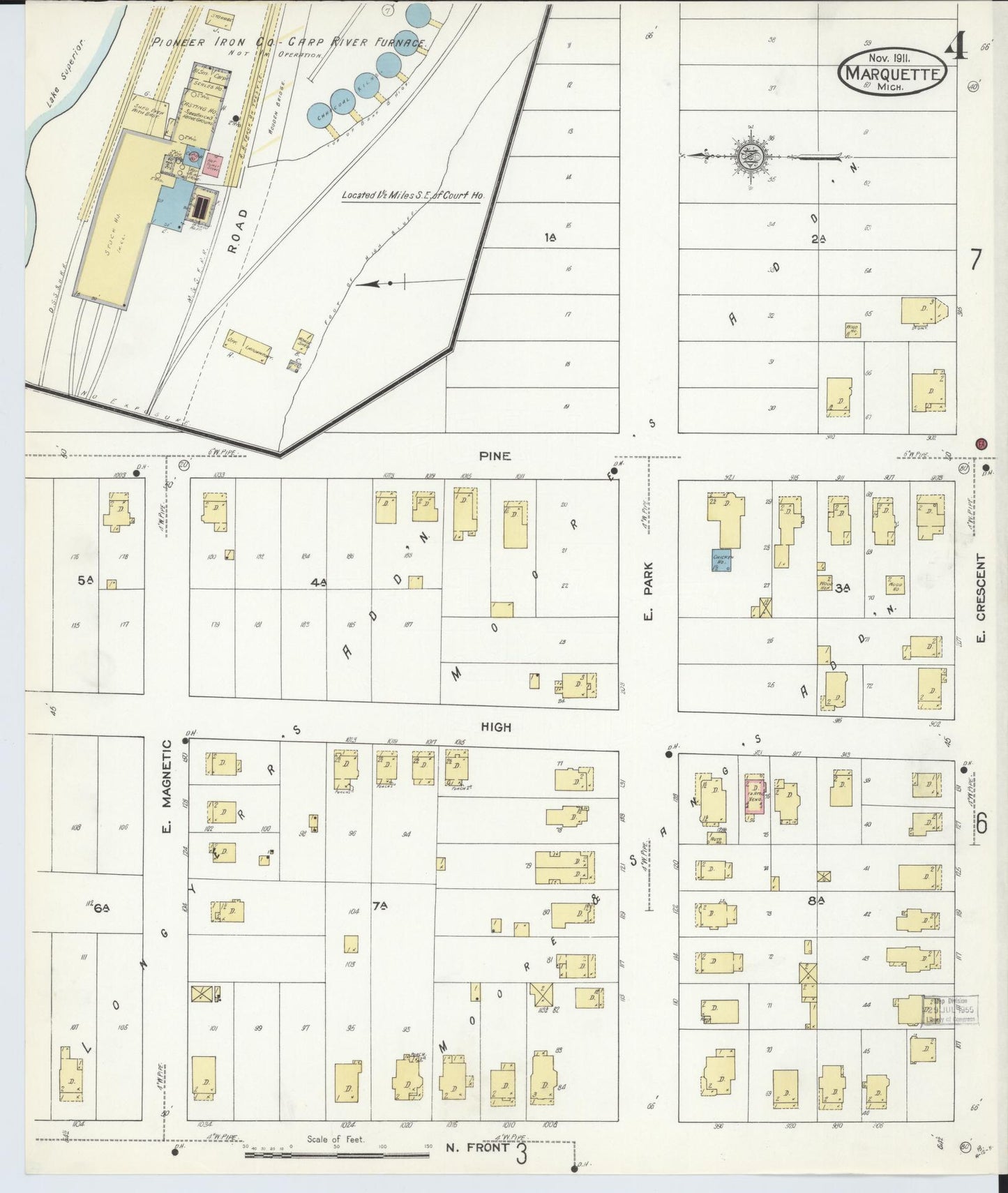Sanborn Fire Insurance Map from Marquette, Marquette County, Michigan (1911), Sheet #0004 - Historic Sanborn Fire Insurance Map Print, vintage old map wall art, antique decor, genealogy gift, Michigan Michigan map