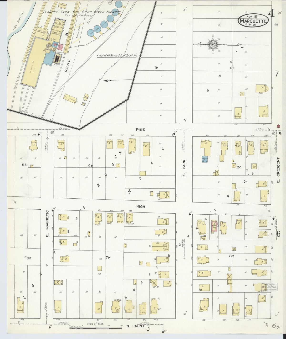 Sanborn Fire Insurance Map from Marquette, Marquette County, Michigan (1911), Sheet #0004 - Historic Sanborn Fire Insurance Map Print, vintage old map wall art, antique decor, genealogy gift, Michigan Michigan map