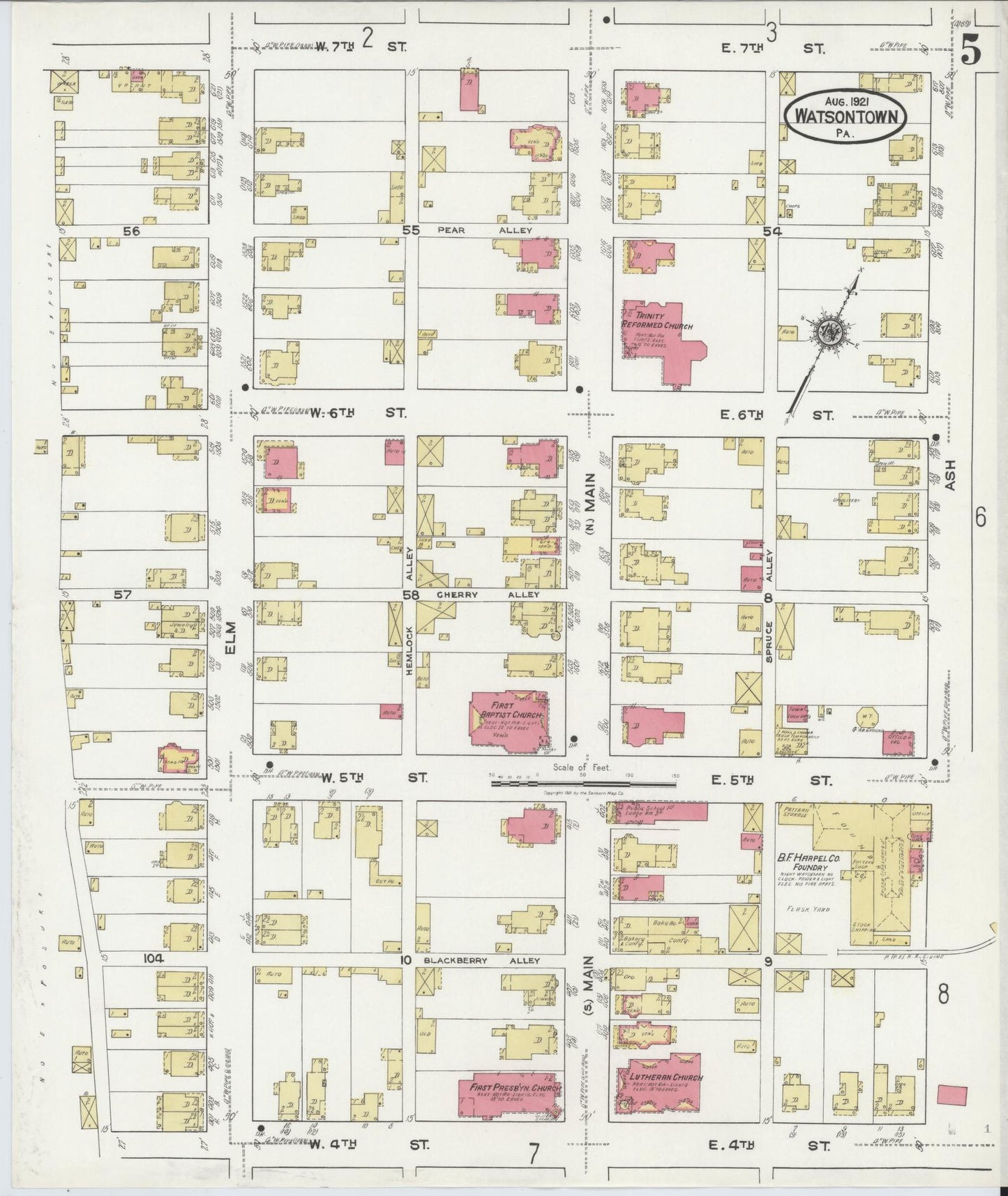 Sanborn Fire Insurance Map from Watsontown, Northumberland County, Pennsylvania (1921), Sheet #0005 - Complete Map Set gallery image, historic Sanborn map, vintage wall art, Pennsylvania Pennsylvania