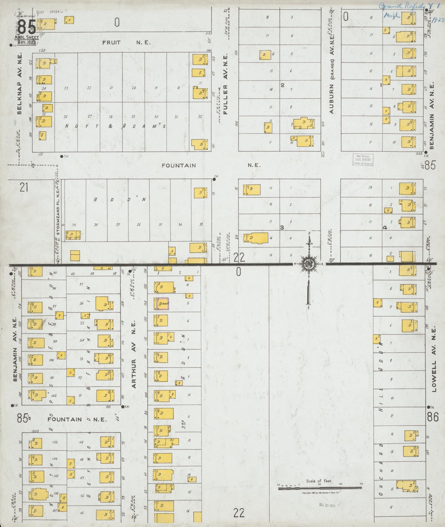 Sanborn Fire Insurance Map from Grand Rapids, Kent County, Michigan (1923), Sheet #0085 - Complete Map Set gallery image, historic Sanborn map, vintage wall art, Michigan Michigan
