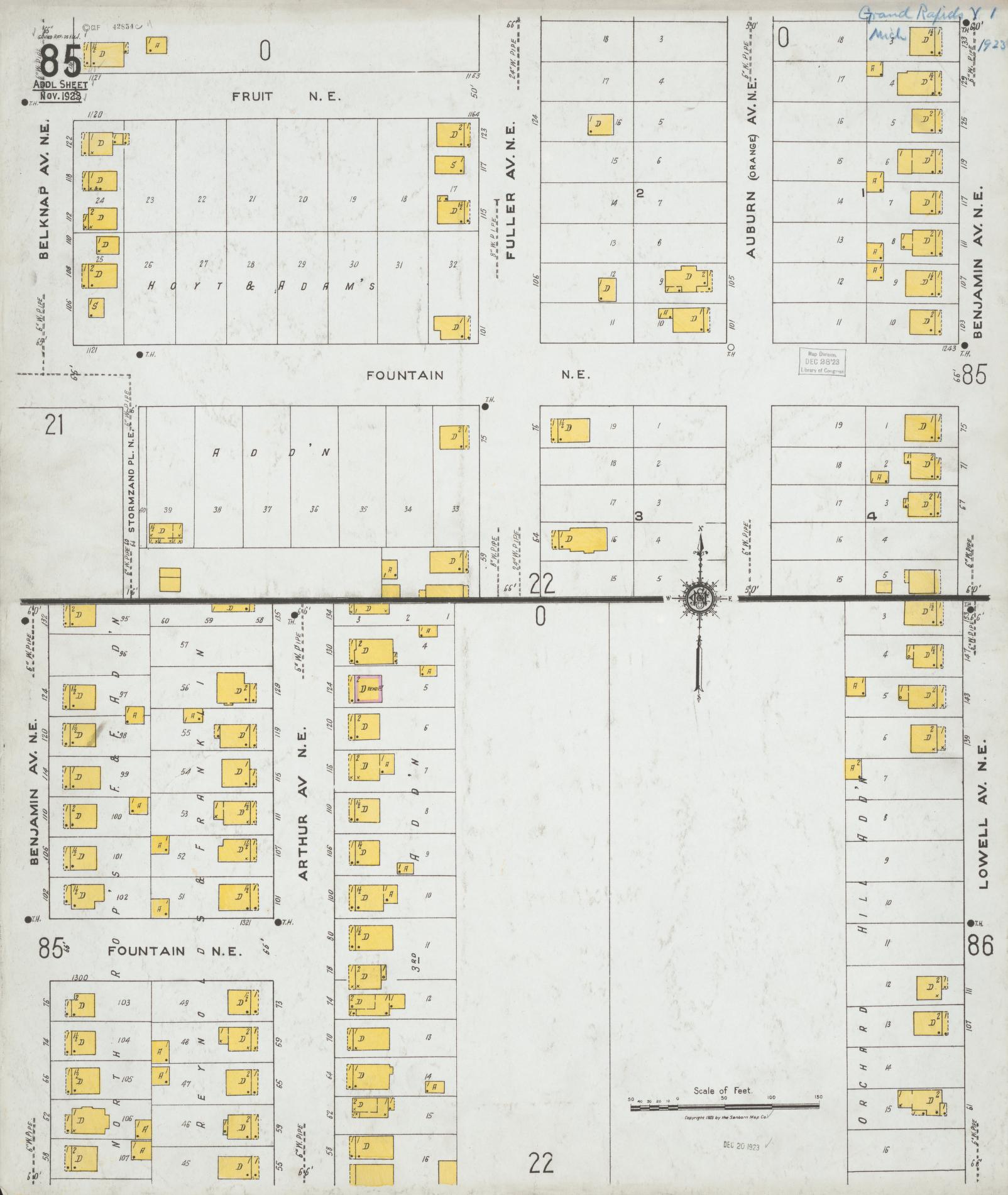 Sanborn Fire Insurance Map from Grand Rapids, Kent County, Michigan (1923), Sheet #0085 - Complete Map Set gallery image, historic Sanborn map, vintage wall art, Michigan Michigan
